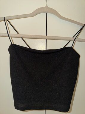 Black Sparkle Spaghetti Strap Crop Top